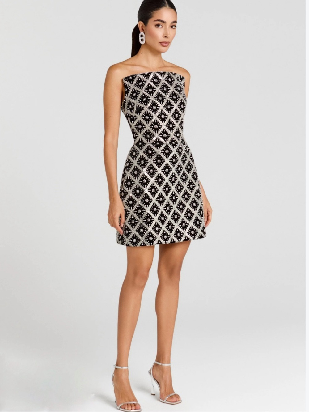 Nadine Merabi Lyla geometric beaded and pearl embellishment mini dress NEW